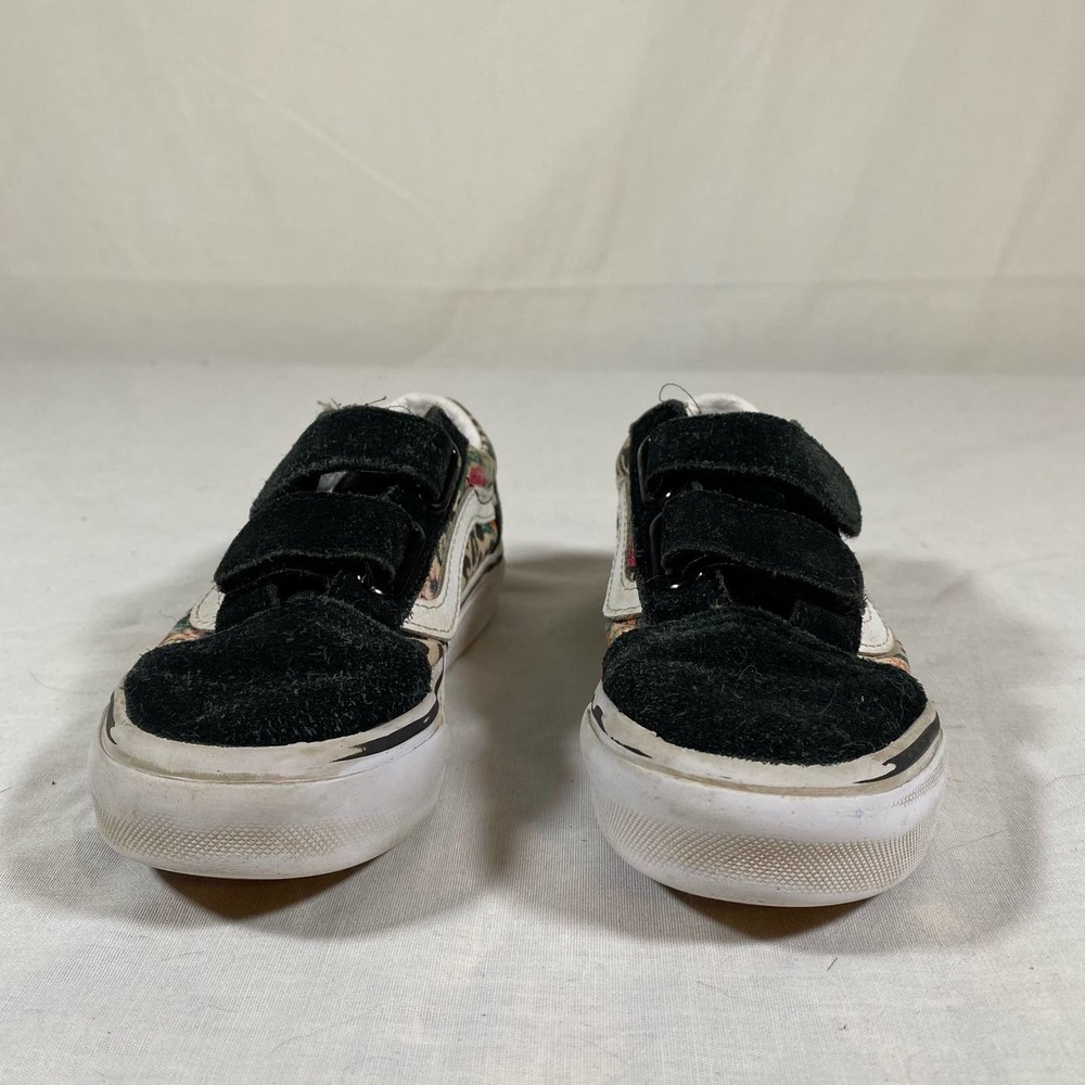 Vans Old Skool Girls Kids 11 Leopard Floral Velcro Closure Suede Black Shoes - Picture 3 of 10